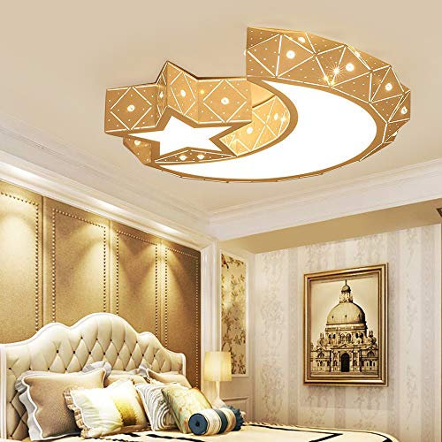 Star-Moon-Deckenleuchte Moderne Dimmbar Deckenlamp Kinderlampe Creative Mond-Stern Design Lampe Acryl Schirm Licht für Schlafzimmer Kinderzimmer Babyzimmer Wohnzimmer Weiss (Ohne Fernsteuerung)