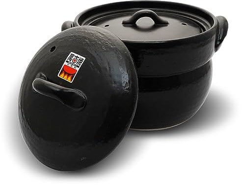 Banko Ware Earthenware Rice Cooker Donabe- Double-Lid Design for Fluffy Rice, English manual included for cooking rice, Even Heating & Enhanced Flavor Experience, Made in Japan (1-2 Cups)