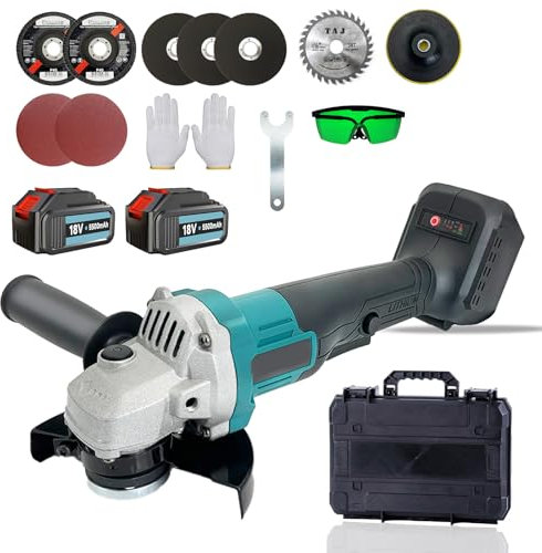 18V Cordless Angle Grinder Brushless, w/2x 5.5Ah Li-ion Batteries and Fast Charger, 125mm Side Disc Grinder 11000RPM Tool, Anti-Vibration & 2 Position Handle, for Cutting, Polishing, Grinding