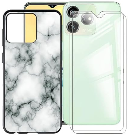 HGJTFANY Hülle für ZTE Blade V50S + [2 Stücks Gehärtetem Glasfolie Schutzfolie], Dünn Schwarz Weiche TPU Bumper Stoßfest Silikon Handyhülle Case für ZTE Blade V50S - Marmor