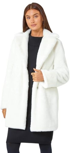 Roman Originals Women Faux Fur Coat - Ladies Jackets Teddy Bear Plush Casual Soft Fluffy Textured Oversized Warm Cosy Autumn Winter Flattering - Ivory - Size 18