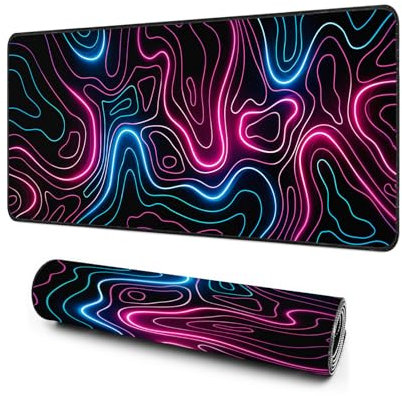 Giecy Gaming Mouse Pad, XXL Keyboard Mouse Mat Desk Pad with Non-Slip Rubber Base for Office & Home Computers, Laptop, Gaming (Colorful Line, 80 x 30 cm)