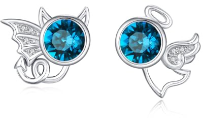Engel und Teufel Ohrstecker 925 Sterling Silber Mondstein Schmuck Hypoallergen Ohrringe Mondstein Ohrringe Weihnachts für Mädchen Damen