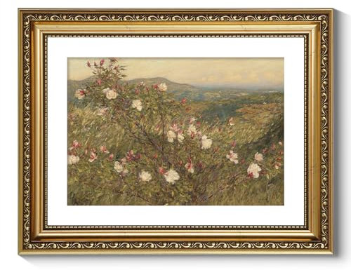 ARPEOTCY Wandkunst, Vintage-Stil, goldgerahmt, Retro-Blumen-Rosen-Landschaftsgemälde, Blumen, Leinwanddrucke, Kunstwerk für Wohnzimmer, viktorianische antike Wanddekoration für Badezimmer,