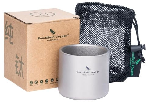 iBasingo 75 ml de titanio doble pared taza de viaje para camping al aire libre taza aislada taza plegable vajilla ligera duradera para el día a día senderismo usado Ti3045D