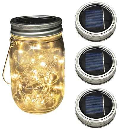 3 Pack Solar Mason Jar Light Deckel, Solar Mason Jar Licht LED, 3m 30 LED Lampen Silber Wire Fairy Deckel Licht, für Glas Mason Jar Hängen Laterne Licht, für Garten Party Hochzeit