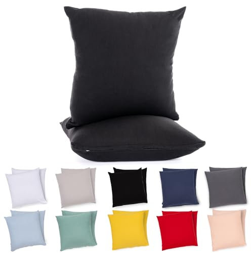 Lotusein Kissenbezug 60x60 cm (2er Set) - Schwarz - 100% Jersey Baumwolle 175 g/qm Kissenbezüge - Kissenhülle für Kissen mit Reißverschluss - Oeko-Tex Zertifiziert