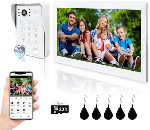 ANJIELO SMART Videocitofono WiFi con videocitofono, videocamera 1080p con monitor touch da 10 pollici, (cablato), supporta impronte digitali, schede RFID e sblocco password