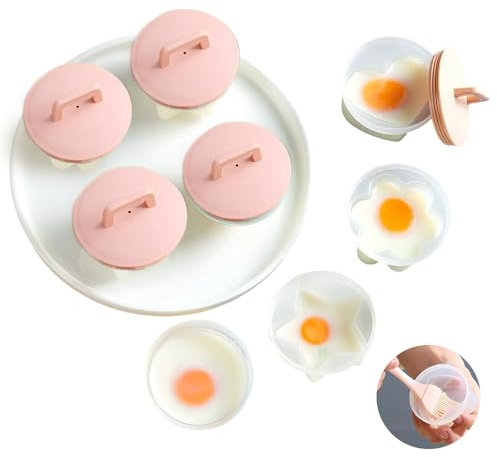 Teeloray Pochierte Eier Form, 4 Stück Eierkocher Pochierbecher, Pochierte Eier Form Antihaft Eierkocher für Pochierte Eier, BPA-Frei Eier Dampfgarer für Kochen Frühstück Eier Küchenzubehör Rosa