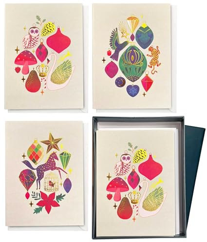 Elena Essex Weihnachtskarten, 12 Stück Weihnachtskarten Mit Umschlag Set 9,5x13cm, Weihnachtskarte 300 gsm, Goldfoliendetails Leere Weihnachtskarten Mit Umschlag, Weihnachtskarten Set mit Geschenkbox