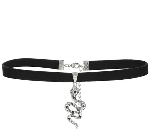 Flongo Schlange Gothic Choker für Damen: Silber Bdsm Punk sexy Frauen Samt Halsband Halskette mit Schlangen Anhänger Kragen Kette Schmuck Geschenk für Freundin