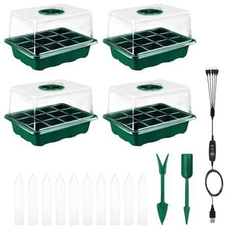 COMFOLIVING Pflanzschalen mit Kuppel, Startschalen für Sämlinge mit Wachstumslampen,Startschalen mit erhöhten Deckeln | Pflanzenschalen für den Innenbereich mit 8 LED-Anbauleuchten