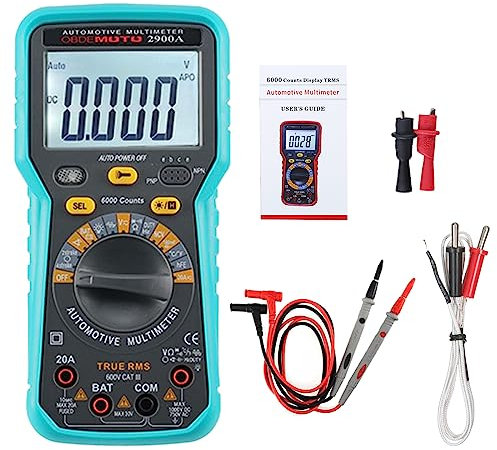 6000 Count LCD Digital Automotive Multimetro True RMS Universal Tester con torcia