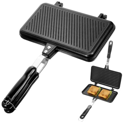 Ciieeo molde para sándwich plancha portátil Pan de queso sartén plegable doble cara sartenes antiadherentes sartén antiadherente plato para hornear pan sartén para sándwich aluminio Black