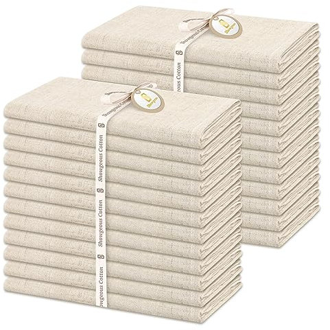 Showgeous 24 Stück Leinen Baumwoll Servietten 40x40cm Dinner Stoffservietten Baumwolle Leinen Mischgewebe Servietten Waschbar Wiederverwendbar Leinen Flachs Servietten für Hochzeit Dinner Party(Beige)