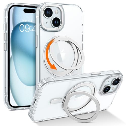 Telaso for iPhone 15 Plus Case & iPhone 14 Plus Case, [Compatible with MagSafe] with Magnetic 360° Rotatable Ring Stand Slim Shockproof Protective Phone Cases for iPhone 15/14 Plus 6.7, Clear