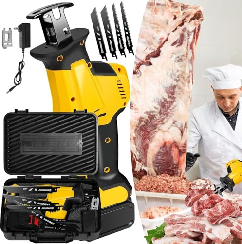 Brushless Motor Electric Meat and Bone Saw, Meat Saw for Butchering at Home, Handheld Bone Saw for Butchering, Butcher Saw with 1 Toolbox, 1 Battery and 4 Saw Blades