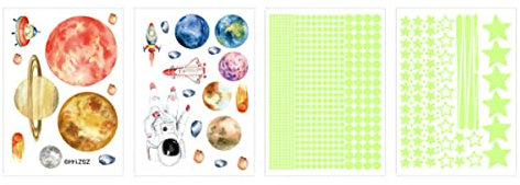 TOYANDONA 4blätter Leuchtende Wandtattoos Nachtleuchtende Sternen Und Planetenaufkleber Für Kinderzimmer Einfach Zu Befestigen Dekoration Für Wände Und Decken