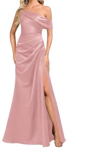 Robes de demoiselle d'honneur en satin pour femme avec fente sirène robes de cérémonie robes de cocktail grande taille, vieux rose, 34
