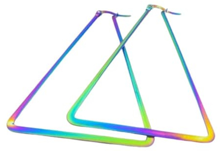 Bungsa Creolen Triangel Regenbogenfarben 7,5 cm aus Edelstahl Damen