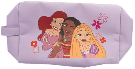Disney Princesses - Trousse Toilette Ariel, Vaïana & Raiponce Rose - Grand Compartiment Zippé - Design Féérique et Pratique - Accessoire Voyage ou Salle de Bain - Produit Officiel Disney