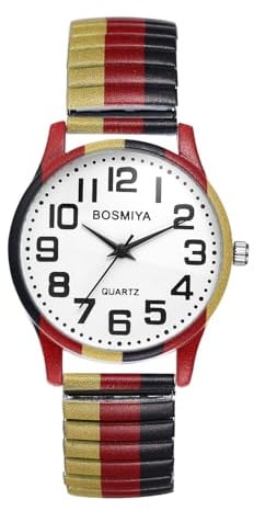 OIDEA Elastische Armbanduhr für Herren Damen: Deutsche Italienische Flagge Bunte Muster Edelstahl Armband Analog Quarz mit Großer Arabischer Zifferblatt Lässige Uhr Geschenk für Männer Frauen