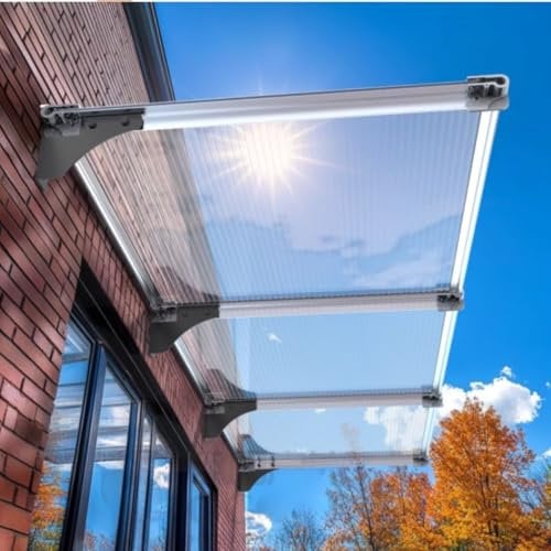 Auvent Porte Store Pergola Extérieur 400 360 300 200 100 80cm Toit Marquise Porte Et Fenêtres D'entree en Polycarbonate Protection Contre Pluie Neige UV(Clear,80x150cm)