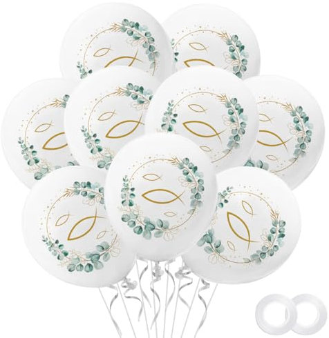 30 Stück Kommunion Luftballons, Konfirmation Deko Luftballons Taufe, Luftballon Kommunion Deko Mädchen Junge, Weiß Helium Ballons Fischmotiv für Taufe Erstkommunion Konfirmation