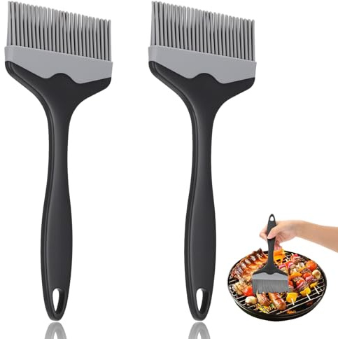 MBAIYO 2 Stück Extra Großer Silikon Backpinsel, 10cm Extra Breiter Backpinsel Hitzebeständiger Grillpinsel zum Kochen Backen Grillen BBQ Kochpinsel Küchenpinsel zum Saucen Butter Öl Marinaden (grau)