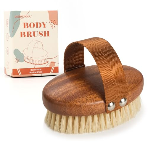DEBETOOL Dry Brushing Body Brush - Natural Boar Bristle Dry Body Brush for Lymphatic Drainage, Cellulite, Blood(Medium Hardness)