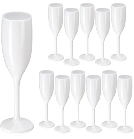 WDFCN 12 Pieces 5.4 OZ Plastic Champagne Flutes Reusable White Wine Glasses Vintage Unbreakable Plastic Gin Glasses Drink Glasses Water Goblets for Parties Weddings Christmas Birthday