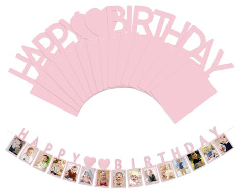 HMCEY Fotogirlande Geburtstag Kind,Fotogirlande Happy Birthday,Baby Fotobanner,Geburtstagsgirlande 1 Jahr Fotos,Baby Meilenstein Girlande,Babys Erster 1. Geburtstag Foto Banner für 1 Bis 12 Monate