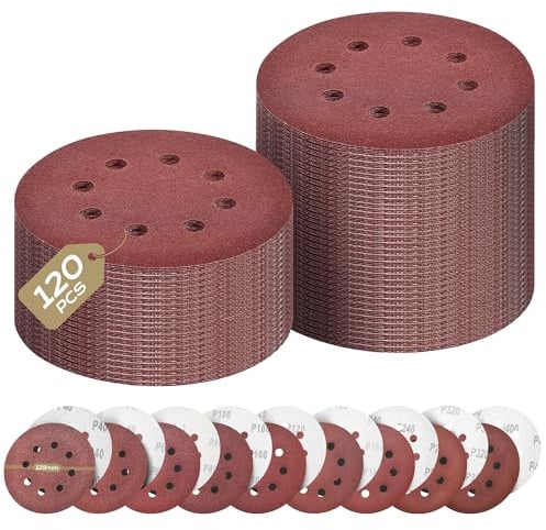 Yokuni 120 Stück Schleifpapier 125mm klett, 8 Loch Schleifscheiben Set