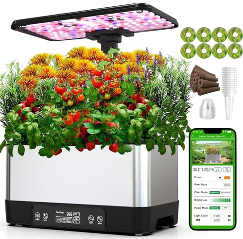 Hydroponisches Garten-Set für frische Kräuter – Indoor-Garten mit LED-Display und APP-Steuerung, höhenverstellbar – perfektes Gartengeschenk