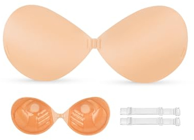 KSang Reggiseno push up adesivo, spesso imbottito, senza spalline, senza spalline, per abito da sposa