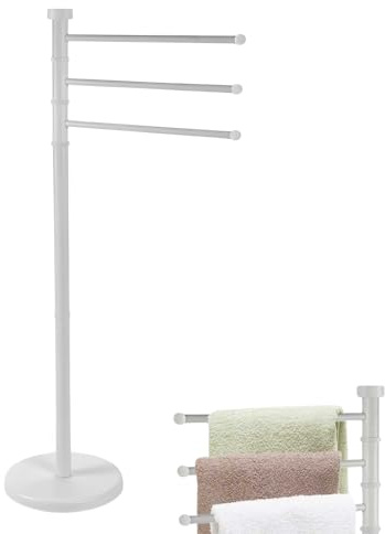Porta Asciugamani Bagno da Terra in Acciaio Cromato Ultra Resistente, Piantana Porta Asciugamani da Terra Bianco 85x22 cm, 3 Bracci Rotanti, Ideale per Bagno Moderno e Funzionale
