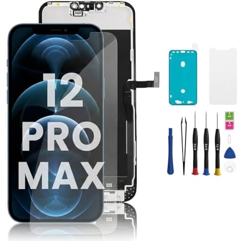 Hoonyer for iPhone 12 Pro Max Screen Replacement, 3D Touch Screen Display Digitizer Frame Assembly Repair Kits + Waterproof Adhesive + Screen Hardened Protection (iPhone 12 Pro Max-6.7‘’)