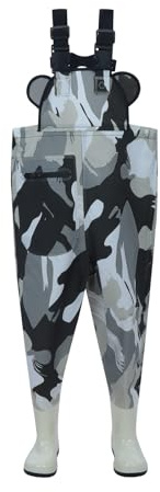Waders impermeabili per bambini con stivali - Pantaloni da pesca con bretelle regolabili per attività all'aperto, waders in gomma con stivali integrati antiscivolo per bambini maschi e femmine, 6-7