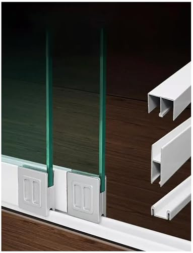 PBWERIGL Schienen für Schiebetüren, 8 mm Aluminium-Schiebetür-Schienen-Set for Glas, Acryl, Silber, 3 Stück(170cm/67in)