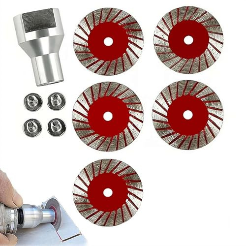 1.57 Diamond Saw Set – 5-Piece Mini Blade Kit with Hot-Pressed Sintering, Corrugated Teeth Design for Dry Cutting Granite, Marble & Sandstone, Includes 5/8-11 Adapter for Angle Grinders