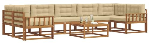 vidaXL Outdoor-Sofagarnitur mit Kissen 8 pcs Natur und Beige, Ecksofa-Set aus Akazienholz, modernes Gartenmöbel, Flexibles modulares Sitzen für Terrasse und Hinterhof-Lounge, beige Stil