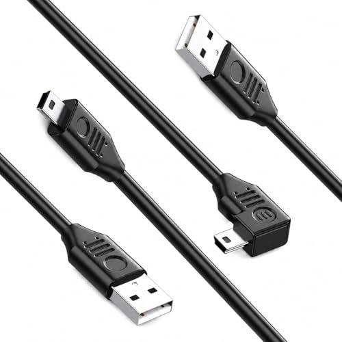 TAKUZA 2 Stück Mini USB Kabel 2M, Gerade & 90 Grad USB auf Mini USB Ladekabel, USB 2.0 High Speed Datenkabel 30MB/s, Kompatibel mit PS3 Controller, Dashcam, Kamera, Externe Festplatte