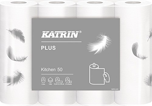 Katrin Küchenrolle, Küchenpapier, 3-lagig: Katrin Plus Kitchen 50, sehr saugfähig, weiß, 4 Rollen