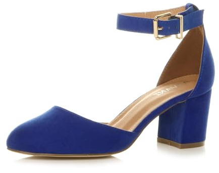 AJVANI Womens Ladies Low mid Block Heel Ankle Strap Mary Jane Court Shoes Sandals Size