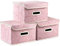 Prandom Cajas de almacenamiento plegables con tapa, cubos de almacenamiento decorativos de tela, cestas organizadoras con asas divisoras para dormitorio, sala de estar,rosa,25x20x17 cm, paquete de 3