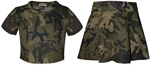 A2Z 4 Kids Girls Crop Top and Skater Skirt Camouflage - Girls Crop Skirt Camo Green 13
