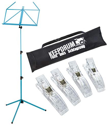 K&M 100-1 Notenständer Notenpult Meerblau + keepdrum Tasche + Notenklammern