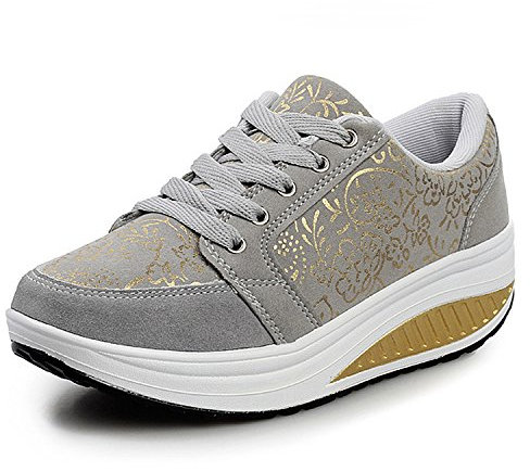 Mujer Adelgazar Zapatos Sneakers para Caminar Zapatillas Aptitud Cuña Plataforma Zapatos Gris,40 EU/Etiqueta 41