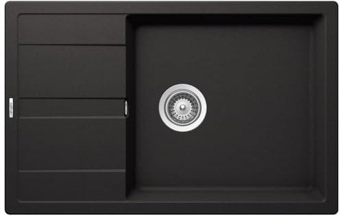 SCHOCK Küchenspüle Manhattan D-100LS in Nero I Granitspüle mit Abtropffläche I Einbauspüle für 60 cm Unterschrank I robuste kratzfeste Cristalite Plus Spüle I Spüle mit Excenterbedienung