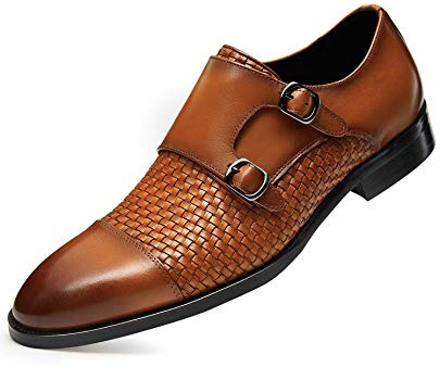 FRASOICUS Men ’s Dress Shoes Genuine Leather Single Monk Strap Slip-On Shoes for Formal Occasions